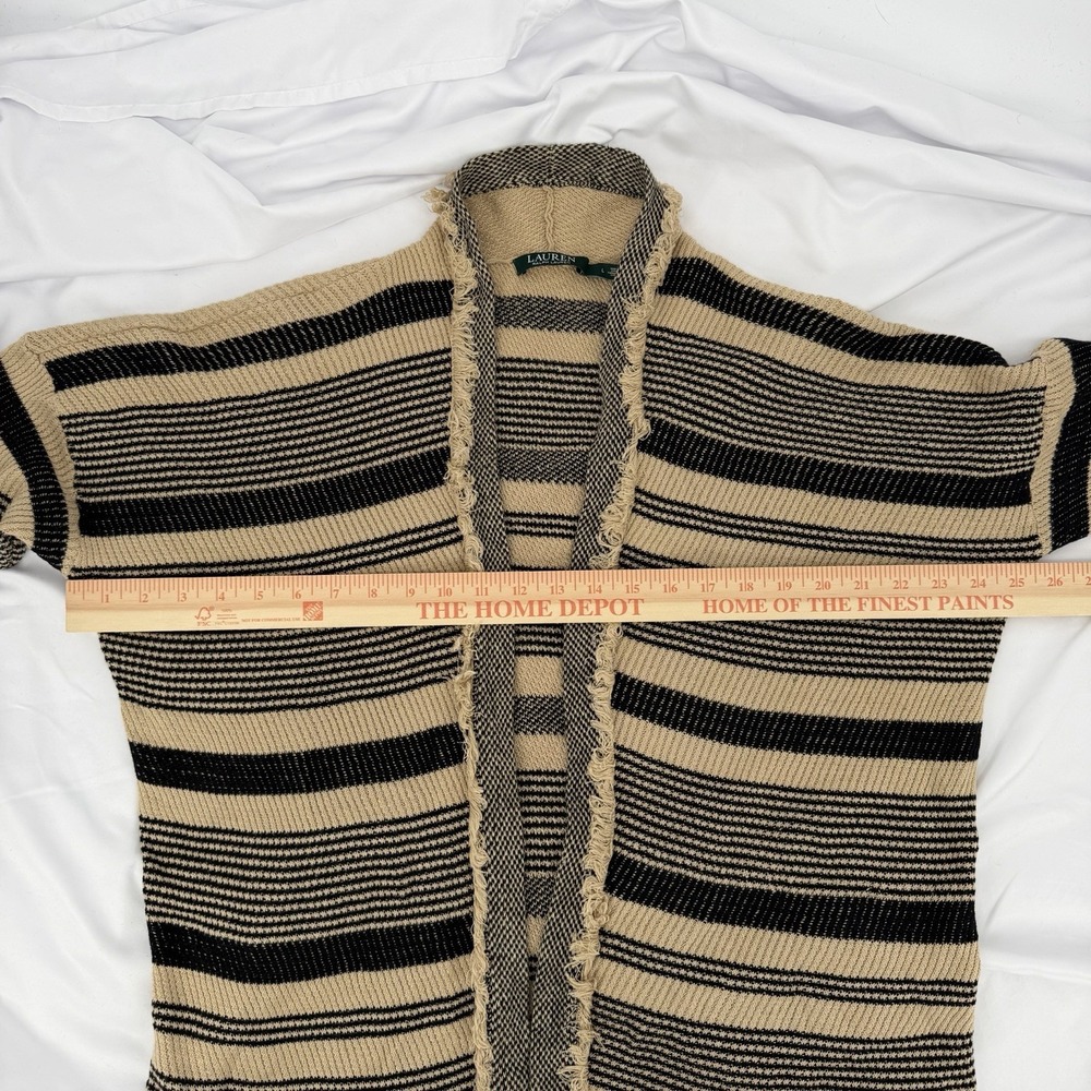 Lauren Ralph Lauren Sz L Linen/Cotton Striped Knit Long Cardigan‎ Fringe Western - Picture 8 of 9